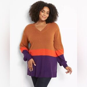 Lane Bryant Blouson-Sleeve Colorblock V-Neck Tunic Sweater 22/24 (3X)